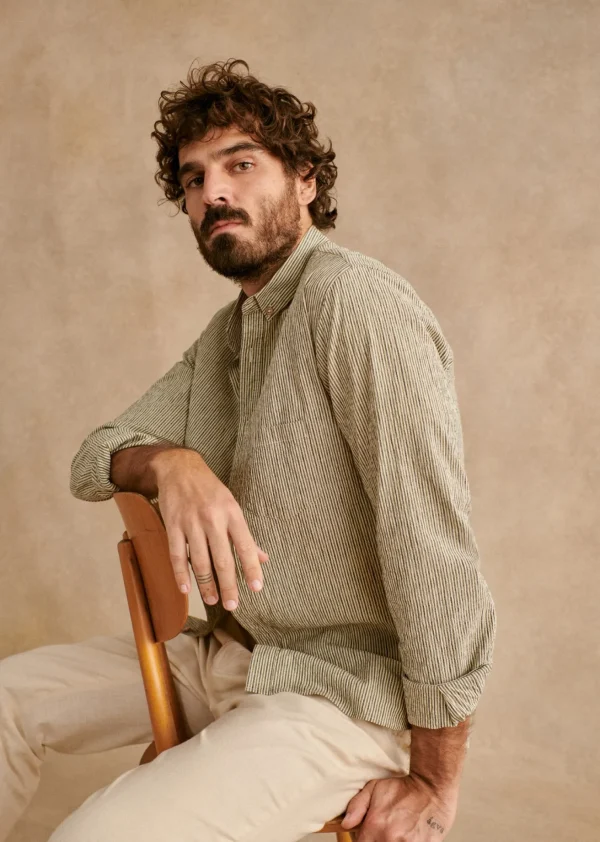 Sezane Hemd Charlie Seersucker Coton Lin< Gestreifte hemden | Seersucker-Hemden